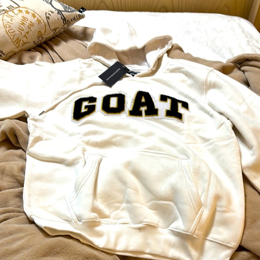 White Hoodie with GOAT Lettering sz Med